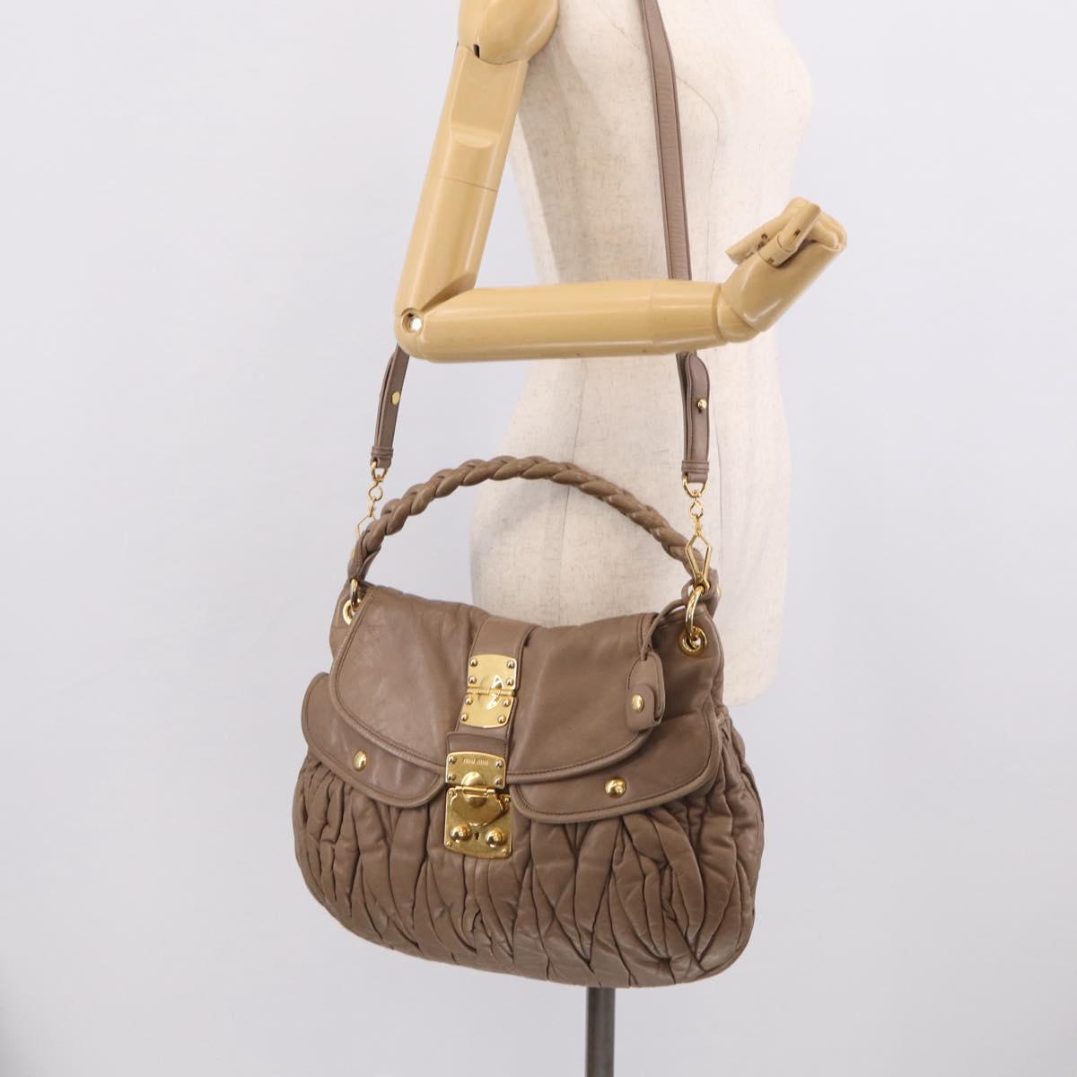 Miu Miu Matelasse Lady Rock Hand Bag Leather Beige Gold Tone Auth am13059A