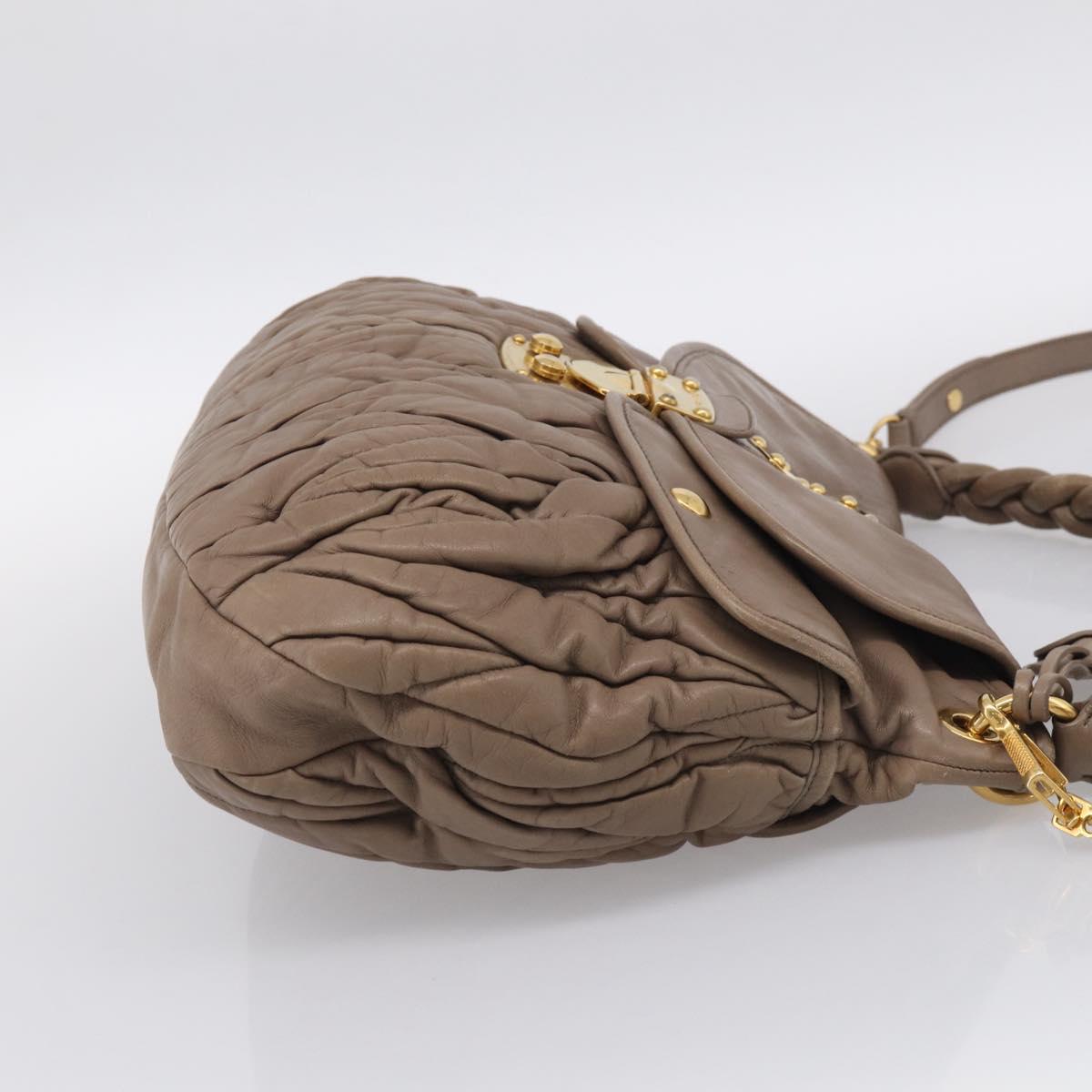 Miu Miu Matelasse Lady Rock Hand Bag Leather Beige Gold Tone Auth am13059A