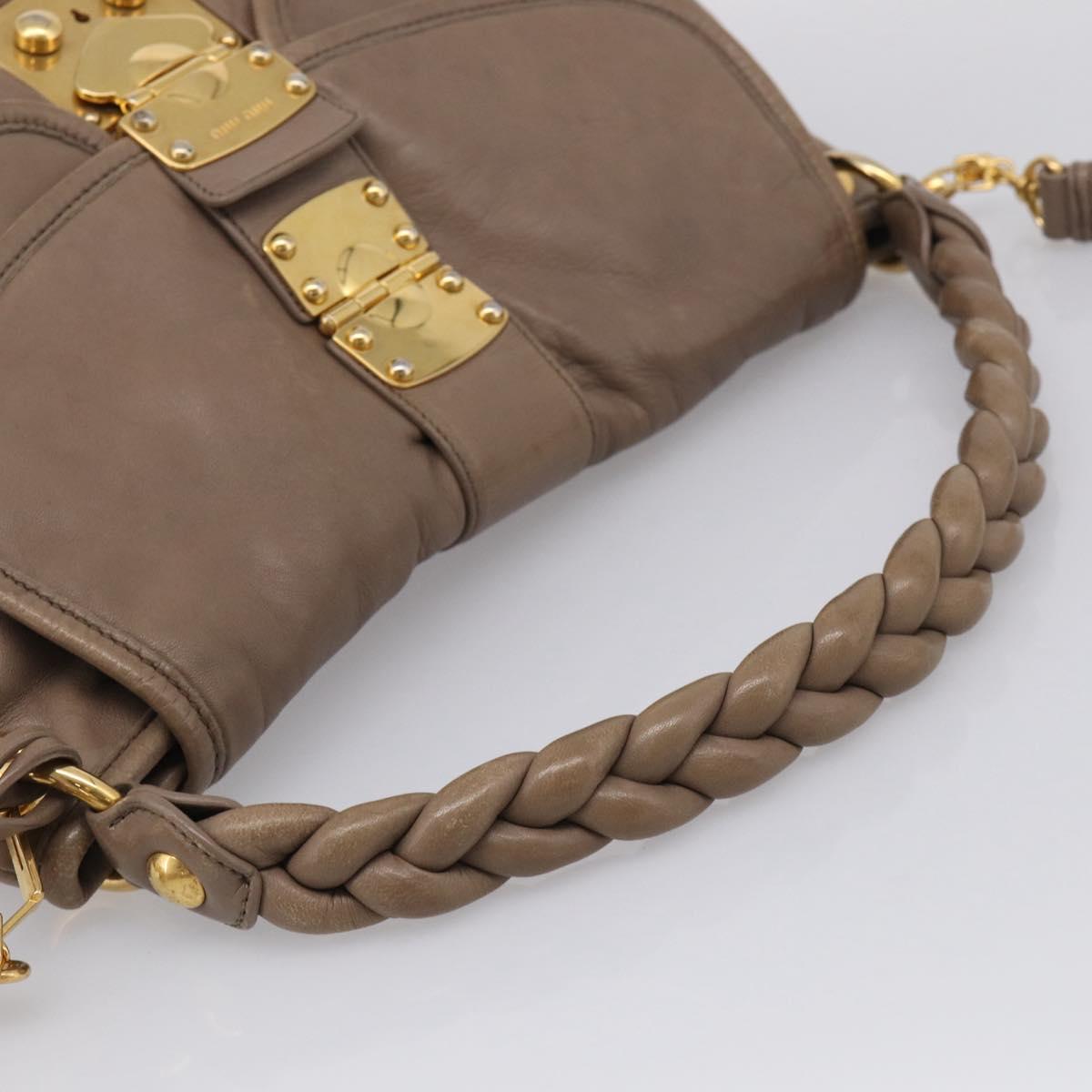 Miu Miu Matelasse Lady Rock Hand Bag Leather Beige Gold Tone Auth am13059A