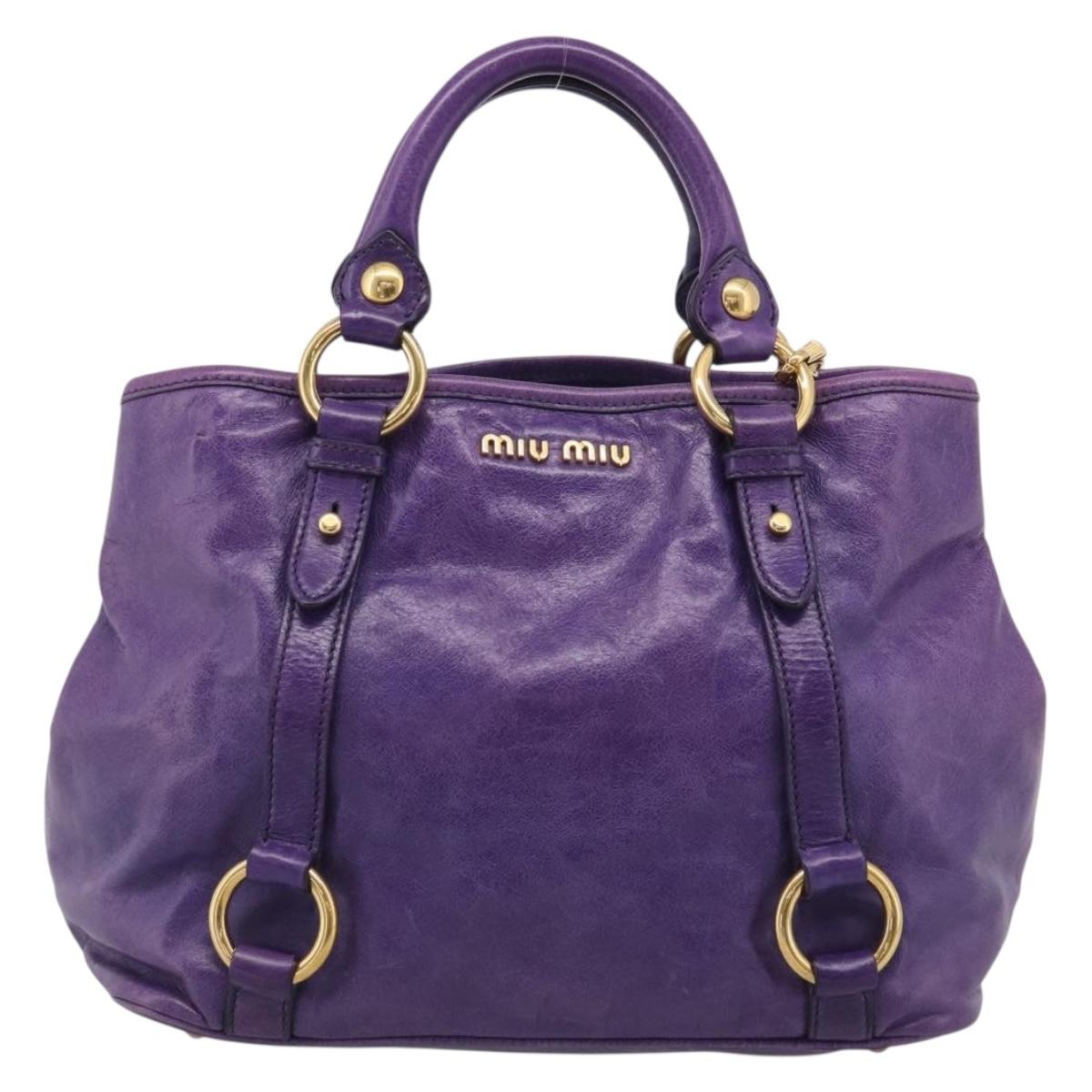Miu Miu Hand Bag Leather Purple Gold Tone RN0685 Auth am13060V