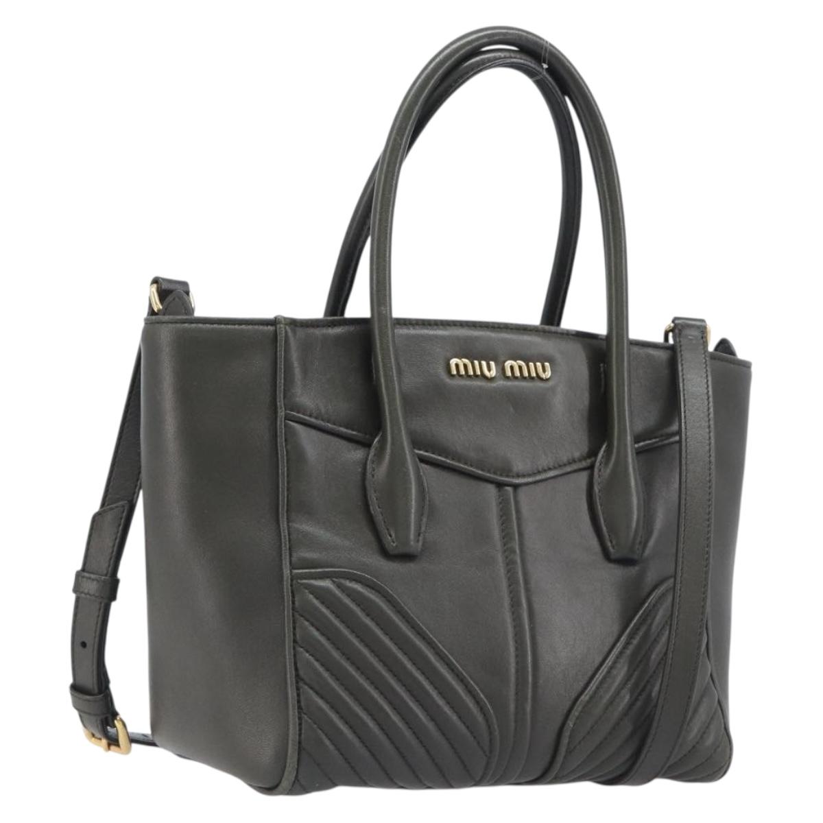 Miu Miu Biker Hand Bag Leather Khaki Gold Tone 5BA145 Auth am13062V