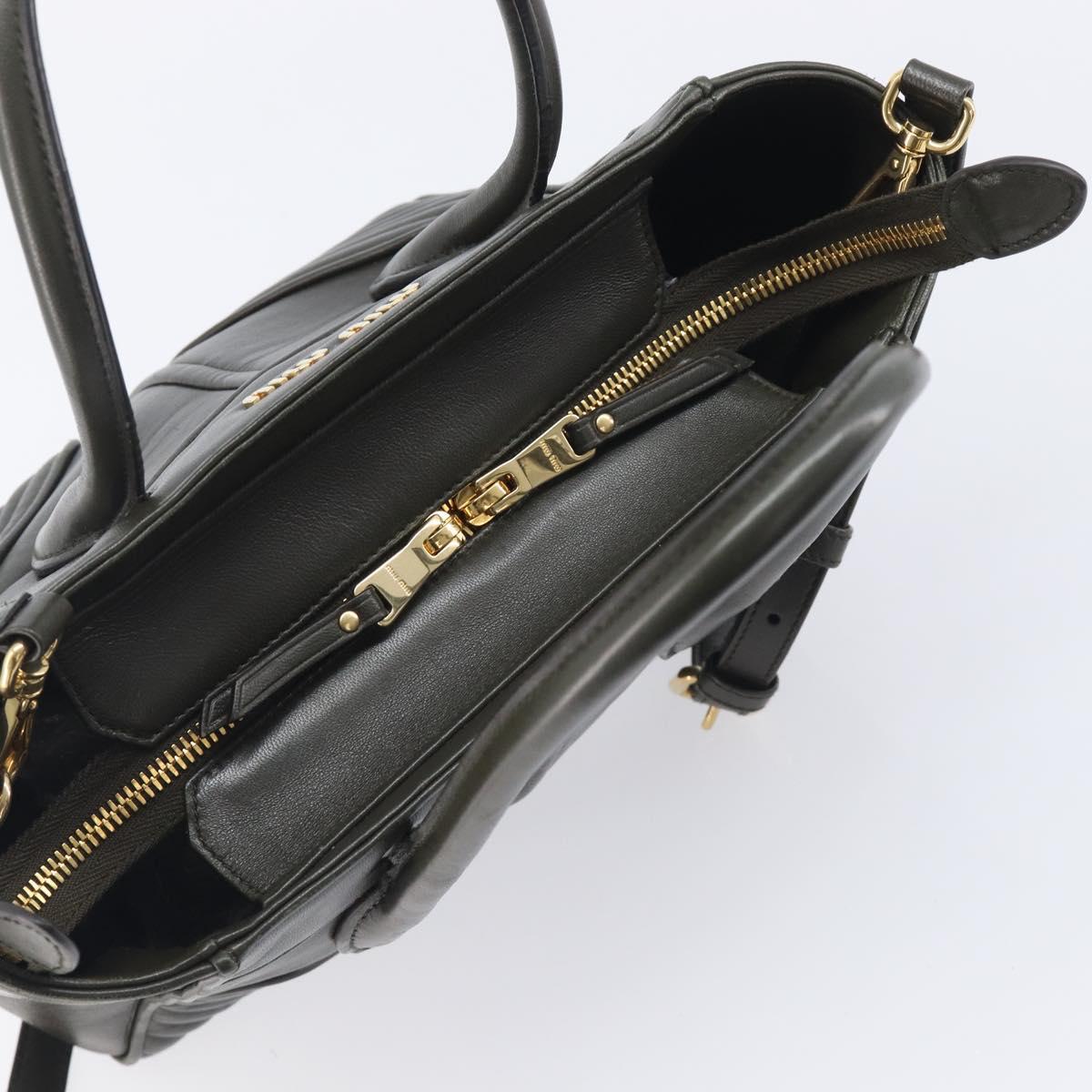 Miu Miu Biker Hand Bag Leather Khaki Gold Tone 5BA145 Auth am13062V