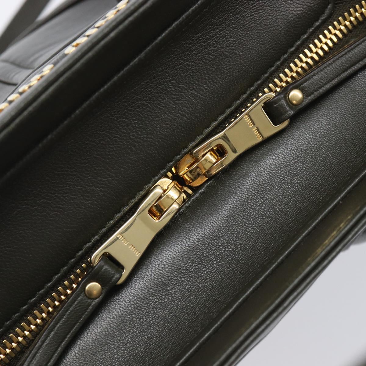 Miu Miu Biker Hand Bag Leather Khaki Gold Tone 5BA145 Auth am13062V