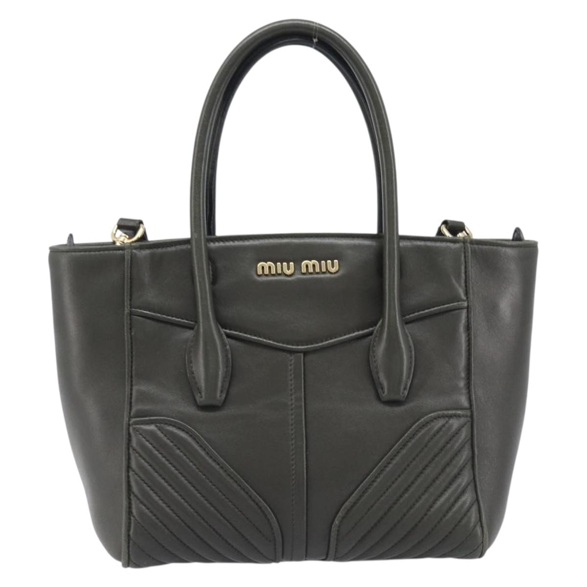Miu Miu Biker Hand Bag Leather Khaki Gold Tone 5BA145 Auth am13062V
