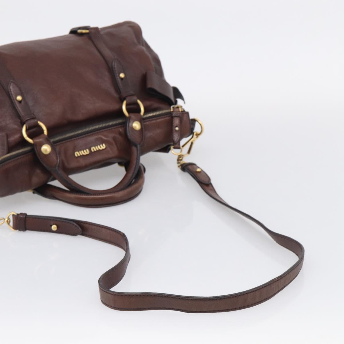 Miu Miu Side Ribbon Hand Bag Leather Brown Gold Tone Auth am13063A