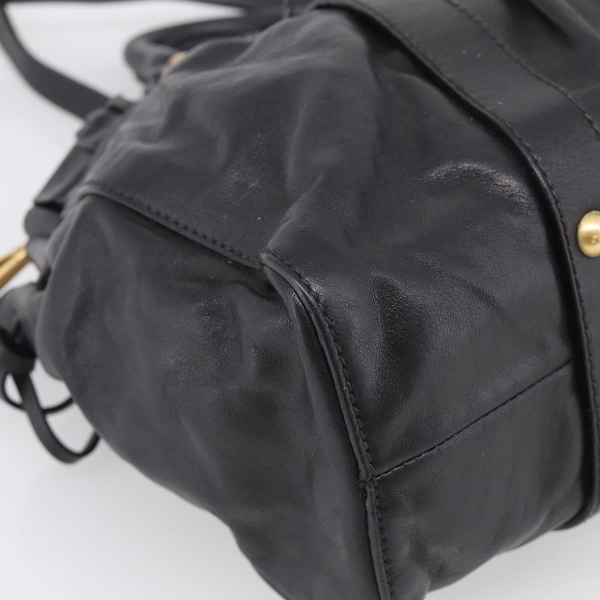 Miu Miu Side Ribbon Hand Bag Leather Black Gold Tone RT0383 Auth am13065V