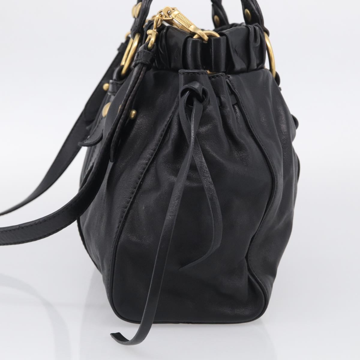 Miu Miu Side Ribbon Hand Bag Leather Black Gold Tone RT0383 Auth am13065V