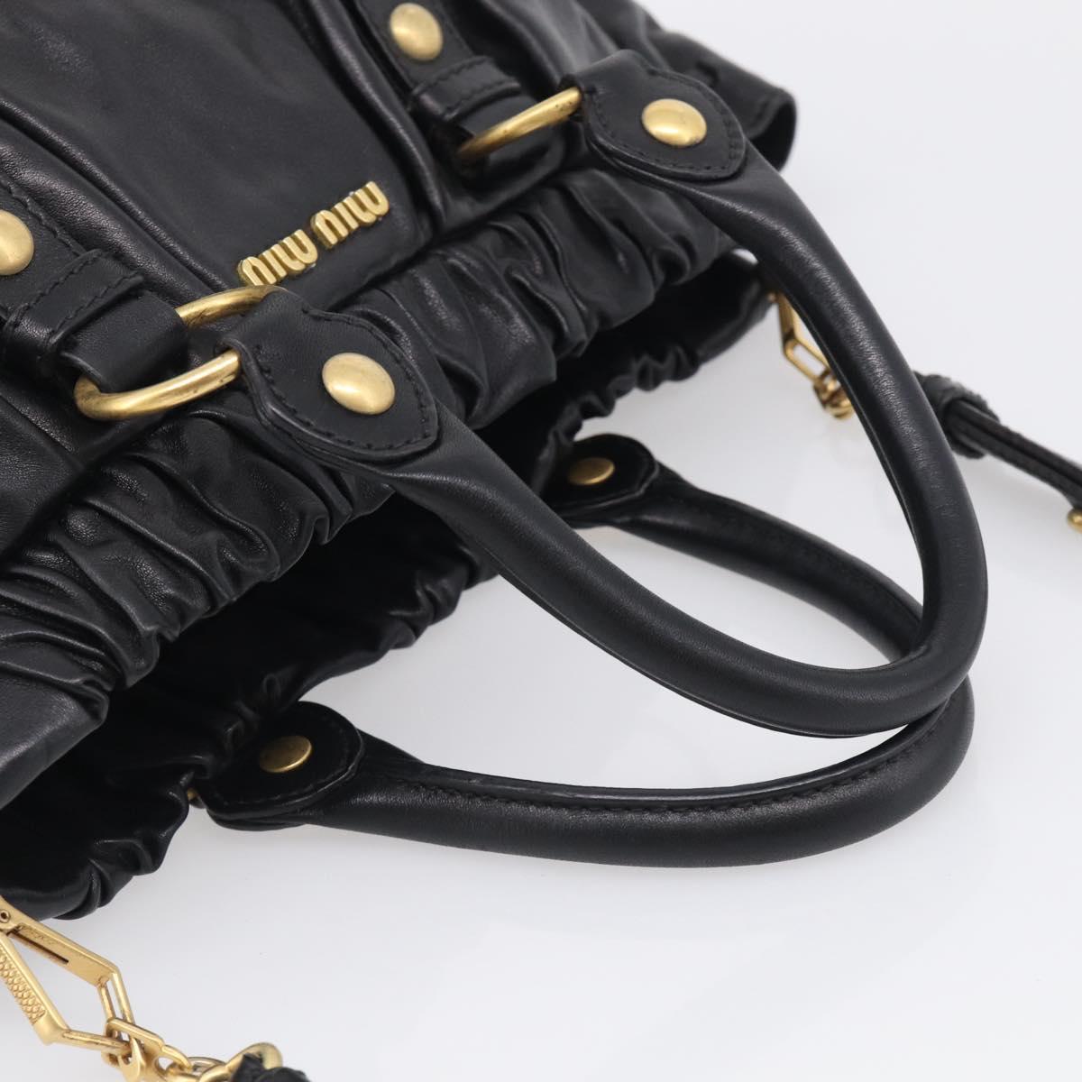Miu Miu Side Ribbon Hand Bag Leather Black Gold Tone RT0383 Auth am13065V