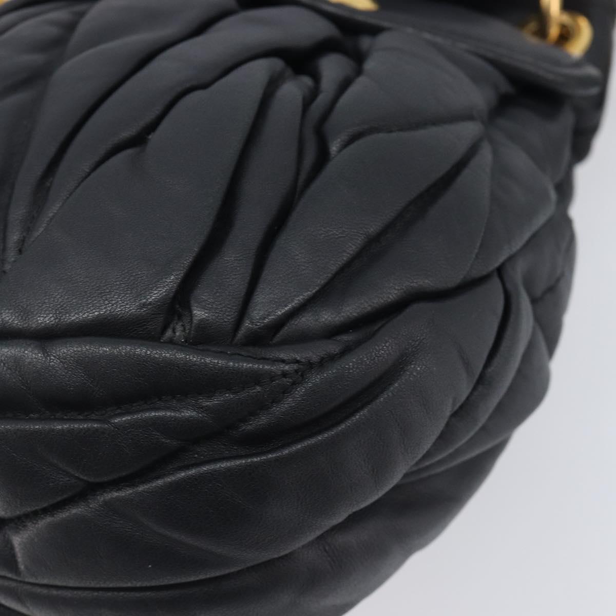 Miu Miu Matelasse Lady Rock Hand Bag Leather Black Gold Tone Auth am13066V