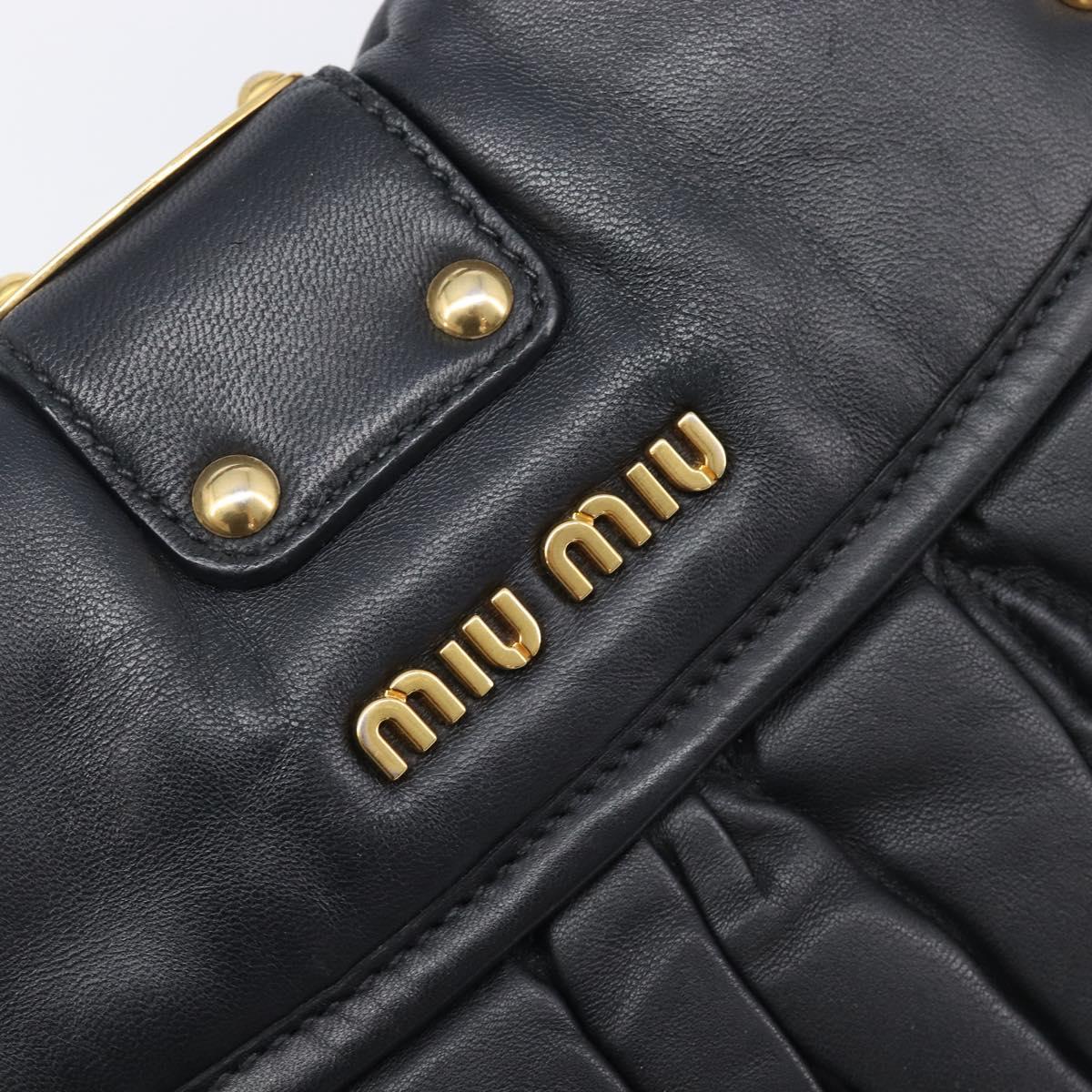 Miu Miu Matelasse Lady Rock Hand Bag Leather Black Gold Tone Auth am13066V