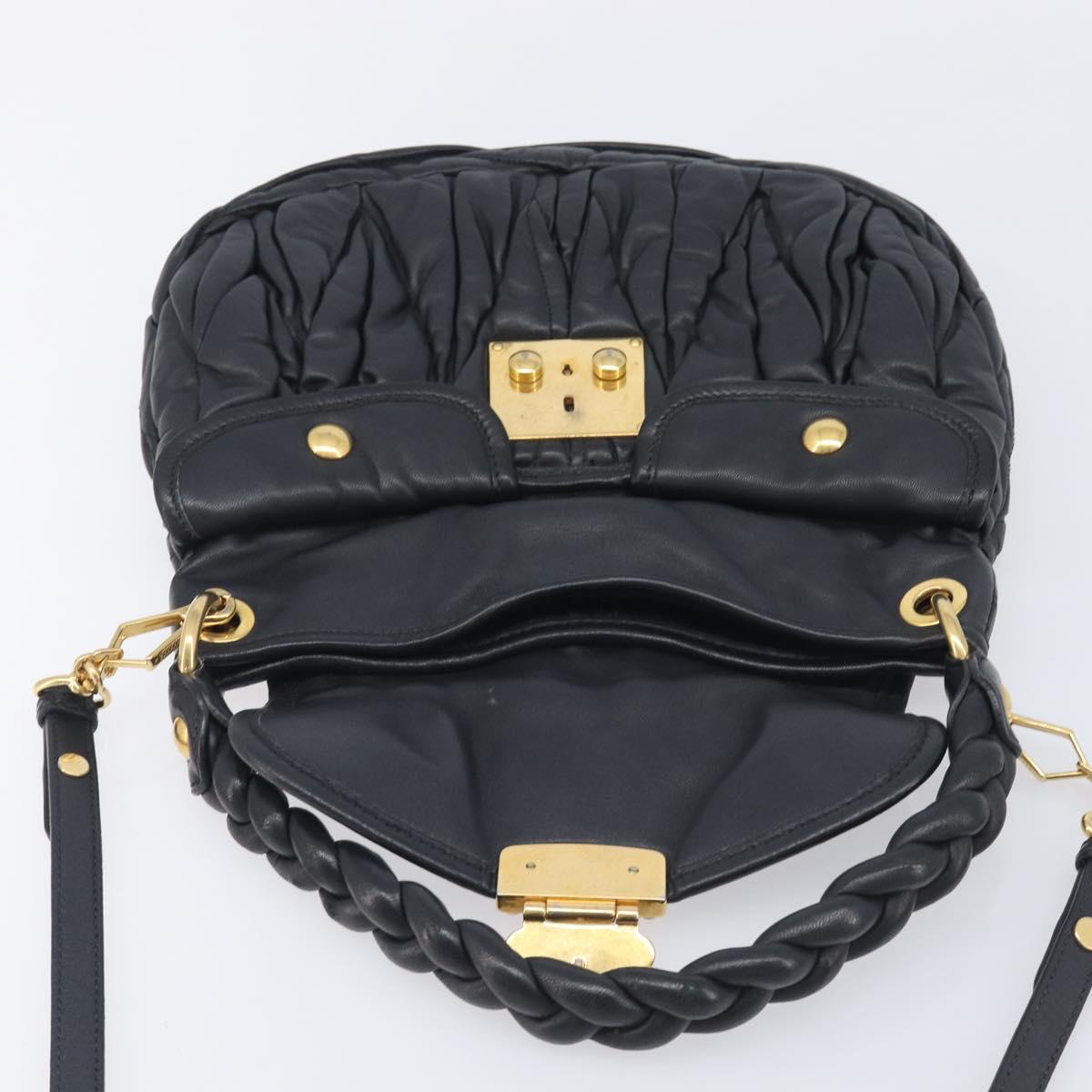 Miu Miu Matelasse Lady Rock Hand Bag Leather Black Gold Tone Auth am13066V