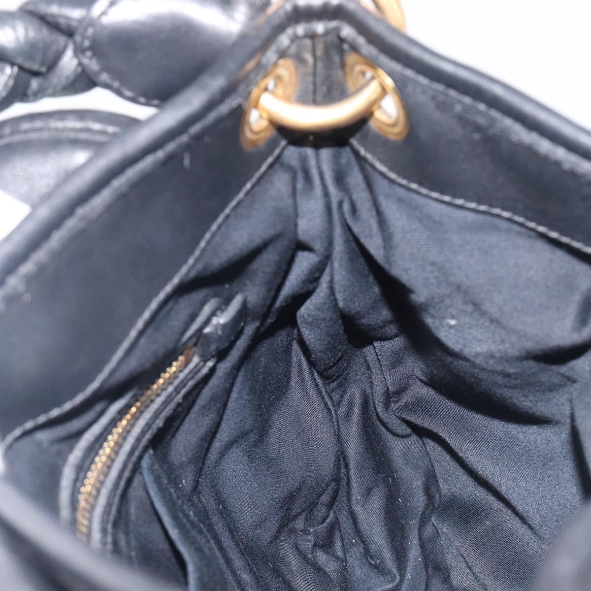 Miu Miu Matelasse Lady Rock Hand Bag Leather Black Gold Tone Auth am13066V