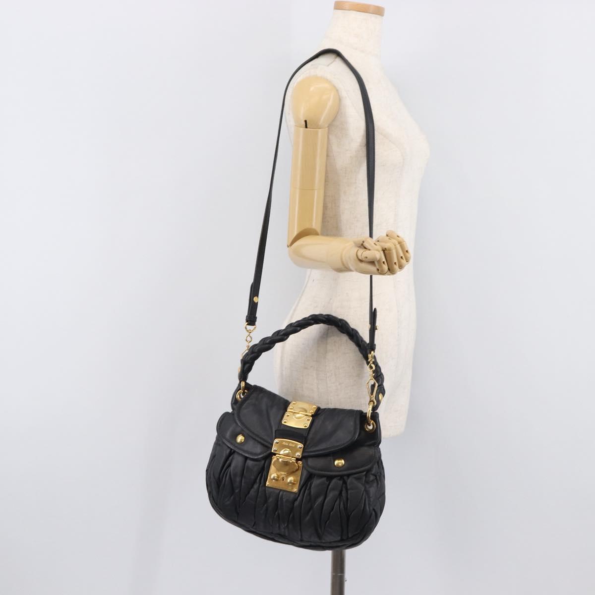 Miu Miu Matelasse Lady Rock Hand Bag Leather Black Gold Tone Auth am13066V