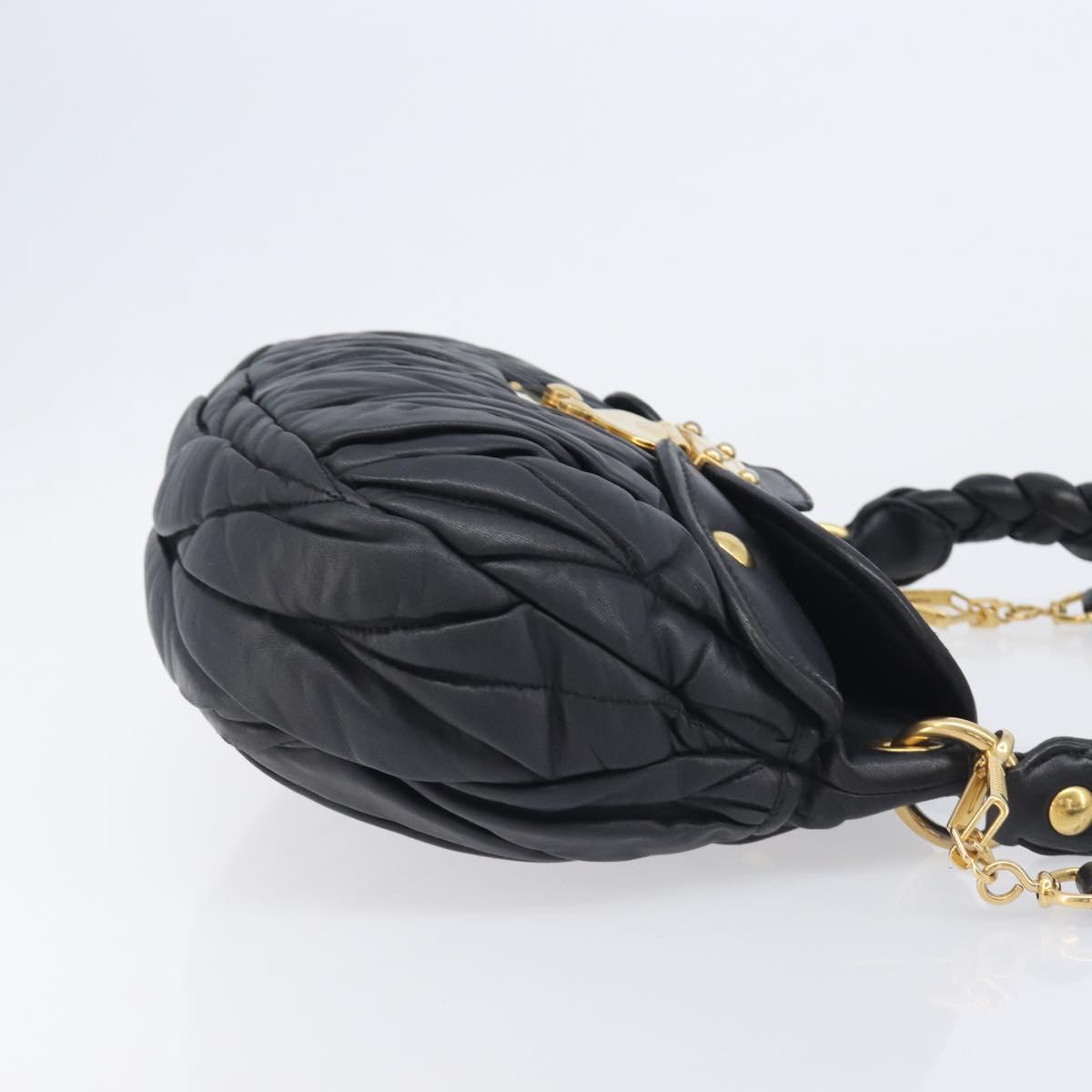 Miu Miu Matelasse Lady Rock Hand Bag Leather Black Gold Tone Auth am13066V