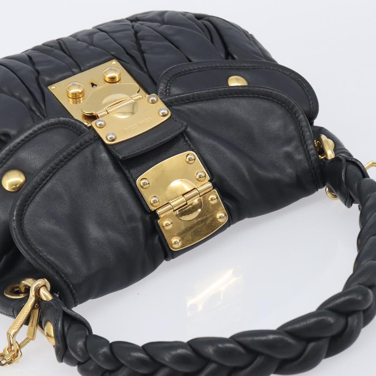 Miu Miu Matelasse Lady Rock Hand Bag Leather Black Gold Tone Auth am13066V