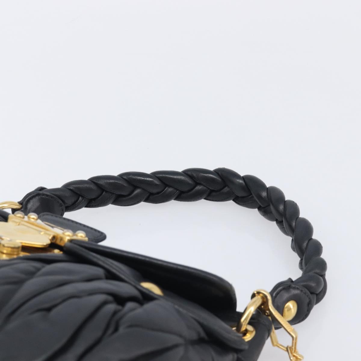 Miu Miu Matelasse Lady Rock Hand Bag Leather Black Gold Tone Auth am13066V
