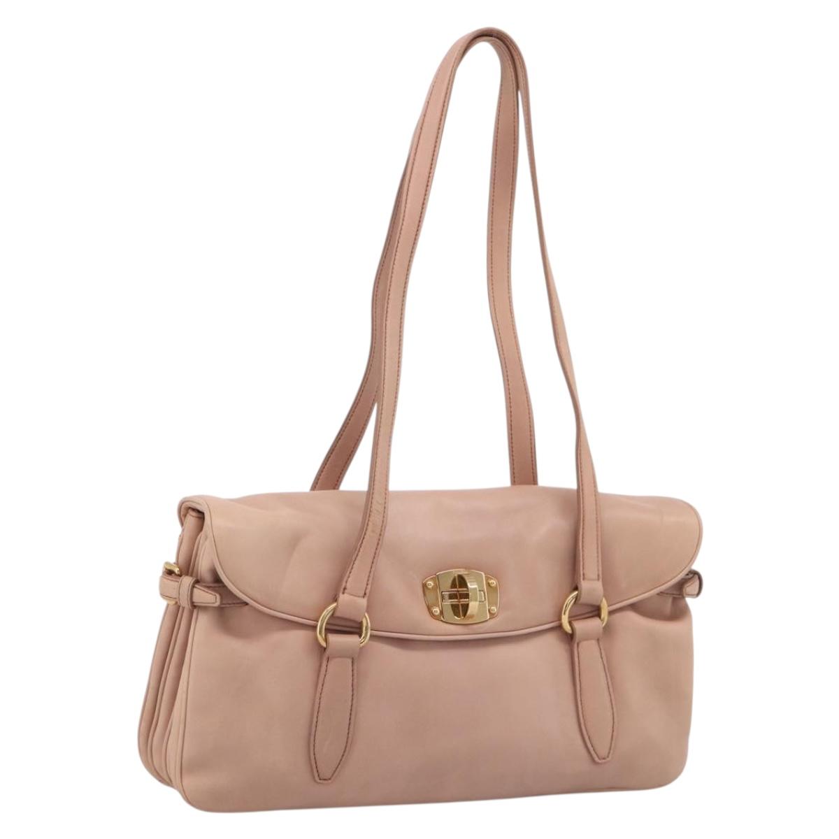 Miu Miu Turn Lock Flap Tote Bag Leather Pink Gold Tone Auth am13067V