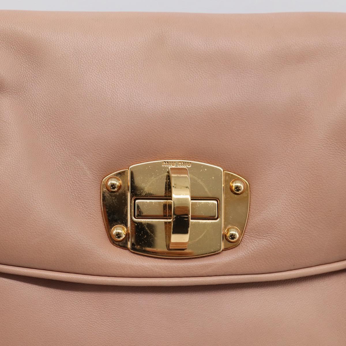 Miu Miu Turn Lock Flap Tote Bag Leather Pink Gold Tone Auth am13067V
