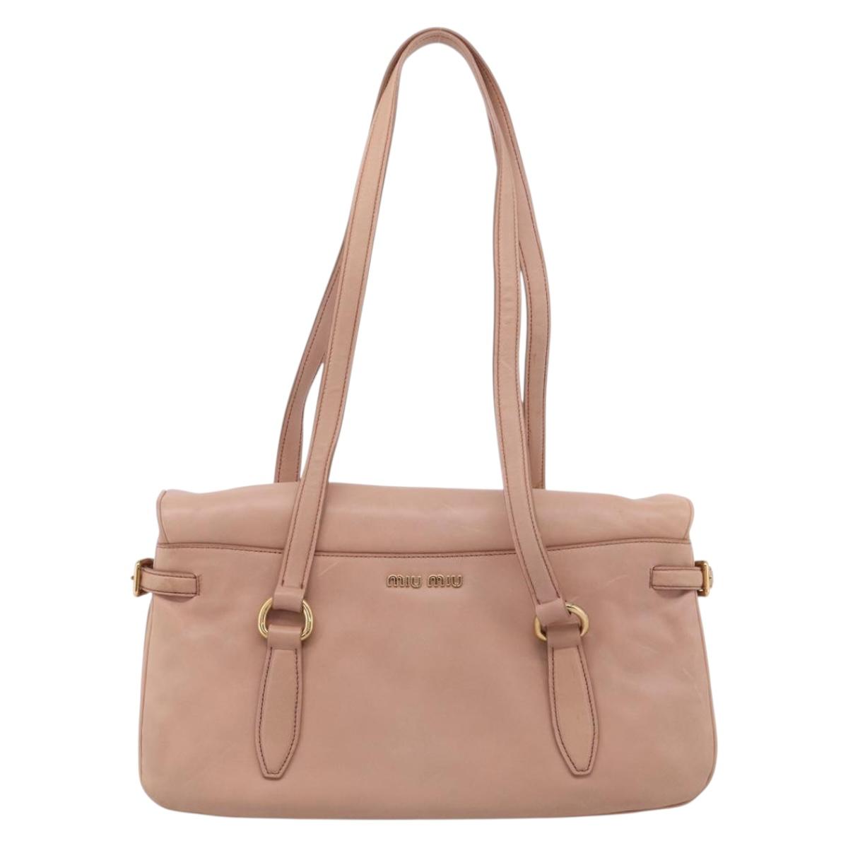 Miu Miu Turn Lock Flap Tote Bag Leather Pink Gold Tone Auth am13067V