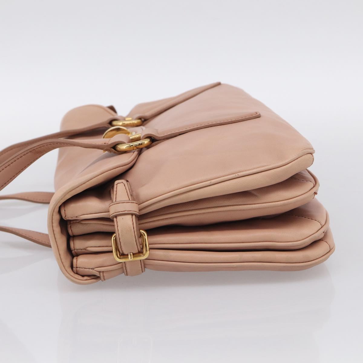 Miu Miu Turn Lock Flap Tote Bag Leather Pink Gold Tone Auth am13067V