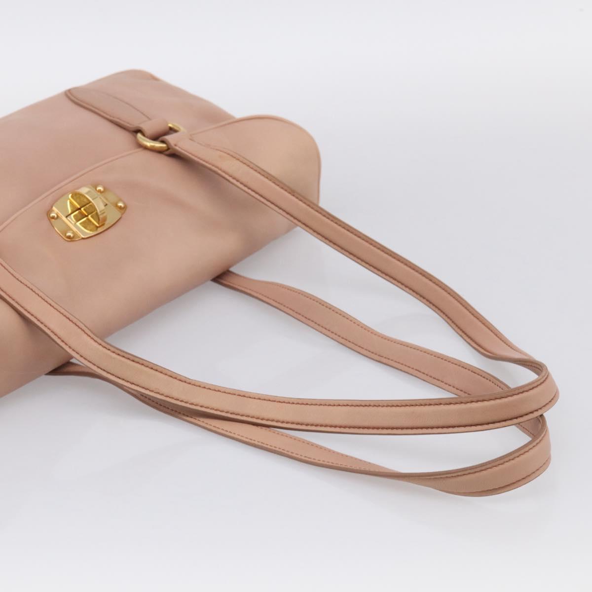 Miu Miu Turn Lock Flap Tote Bag Leather Pink Gold Tone Auth am13067V