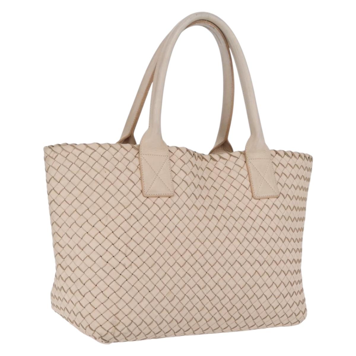 Bottega Veneta INTRECCIATO Cabas PM Tote Bag Leather Ivory 161357 Auth am13069A