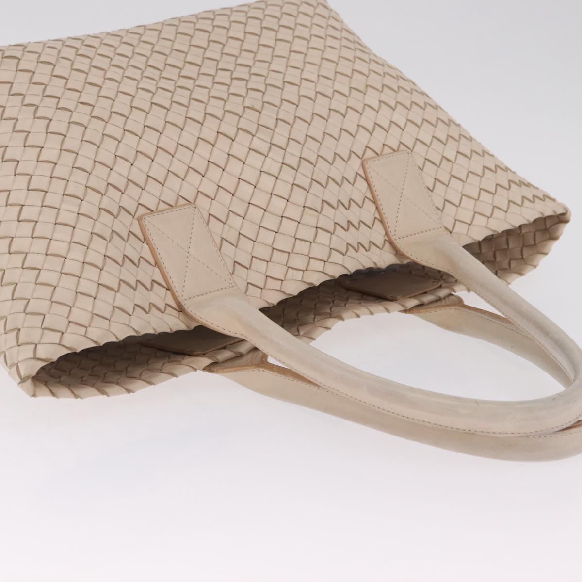 Bottega Veneta INTRECCIATO Cabas PM Tote Bag Leather Ivory 161357 Auth am13069A