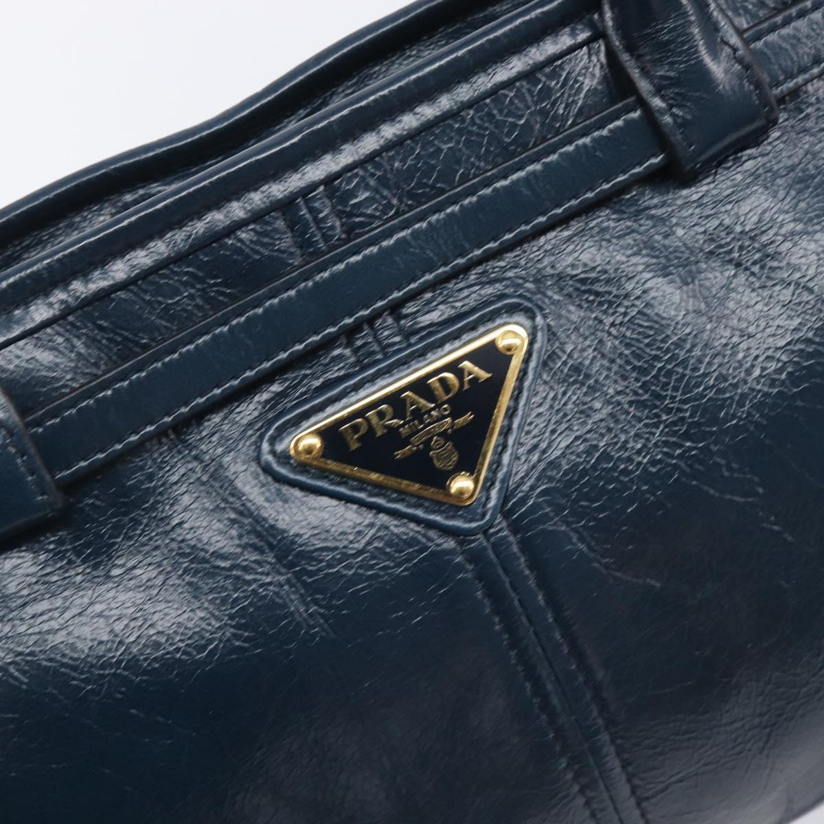 PRADA Bonnie Medium Shoulder Bag Leather Navy Gold Tone 1BA426 Auth am13071SAM