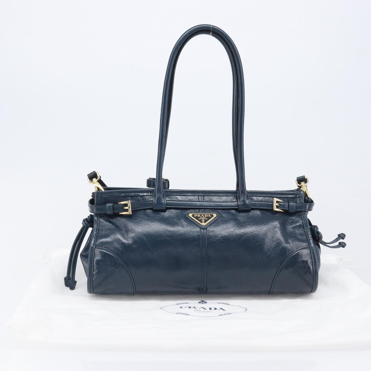 PRADA Bonnie Medium Shoulder Bag Leather Navy Gold Tone 1BA426 Auth am13071SAM