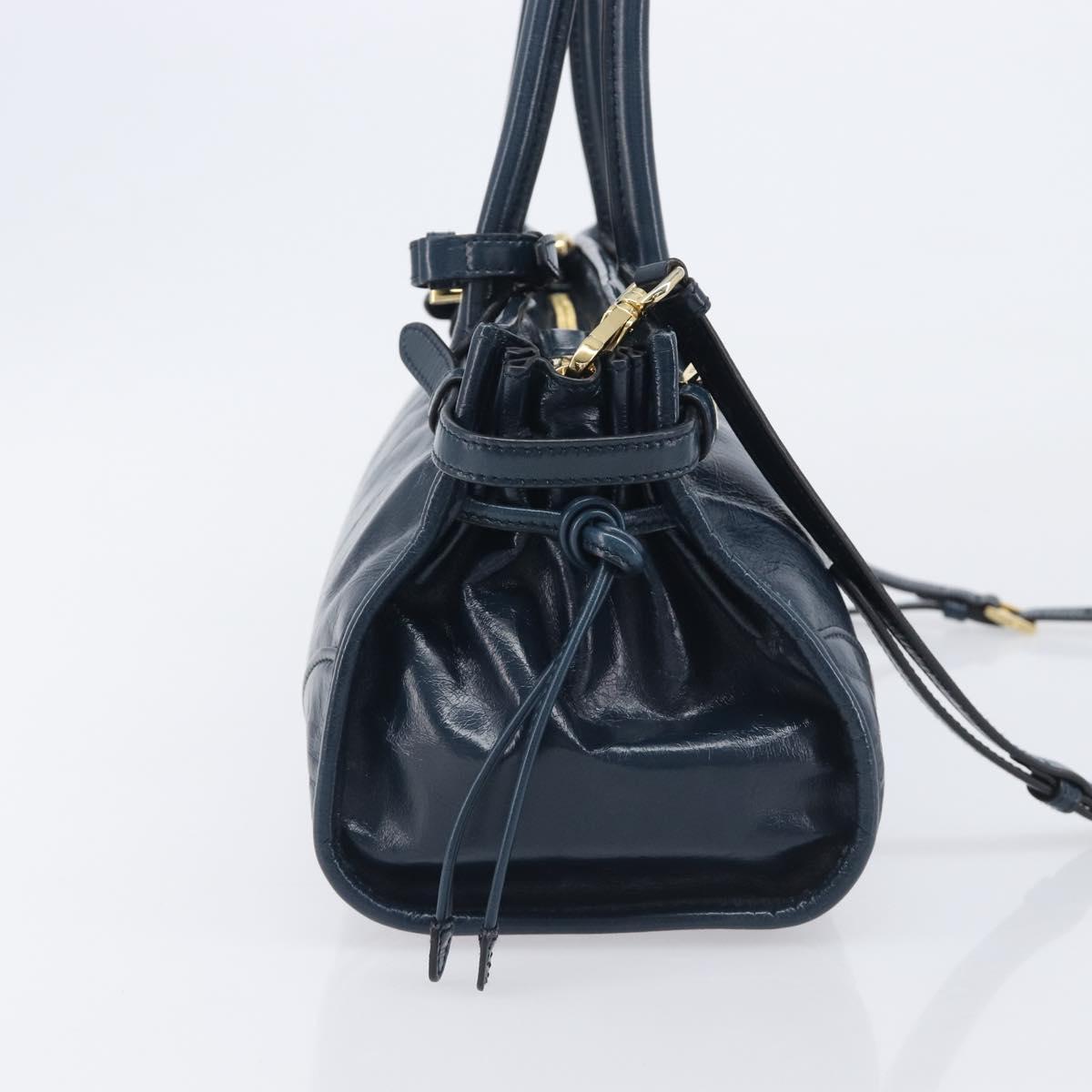 PRADA Bonnie Medium Shoulder Bag Leather Navy Gold Tone 1BA426 Auth am13071SAM