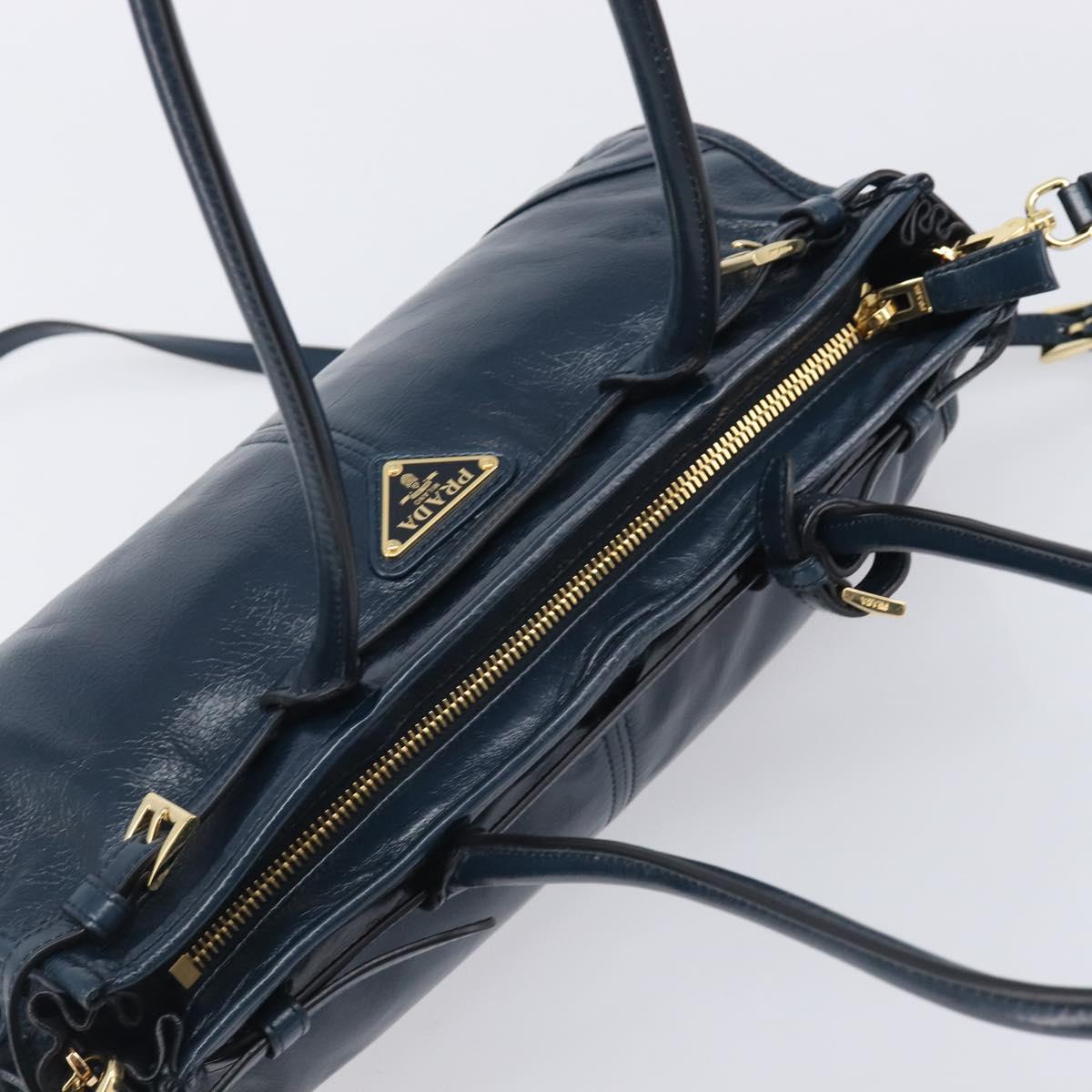 PRADA Bonnie Medium Shoulder Bag Leather Navy Gold Tone 1BA426 Auth am13071SAM