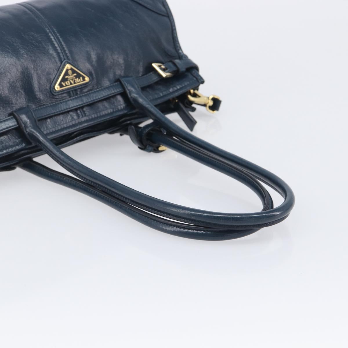PRADA Bonnie Medium Shoulder Bag Leather Navy Gold Tone 1BA426 Auth am13071SAM