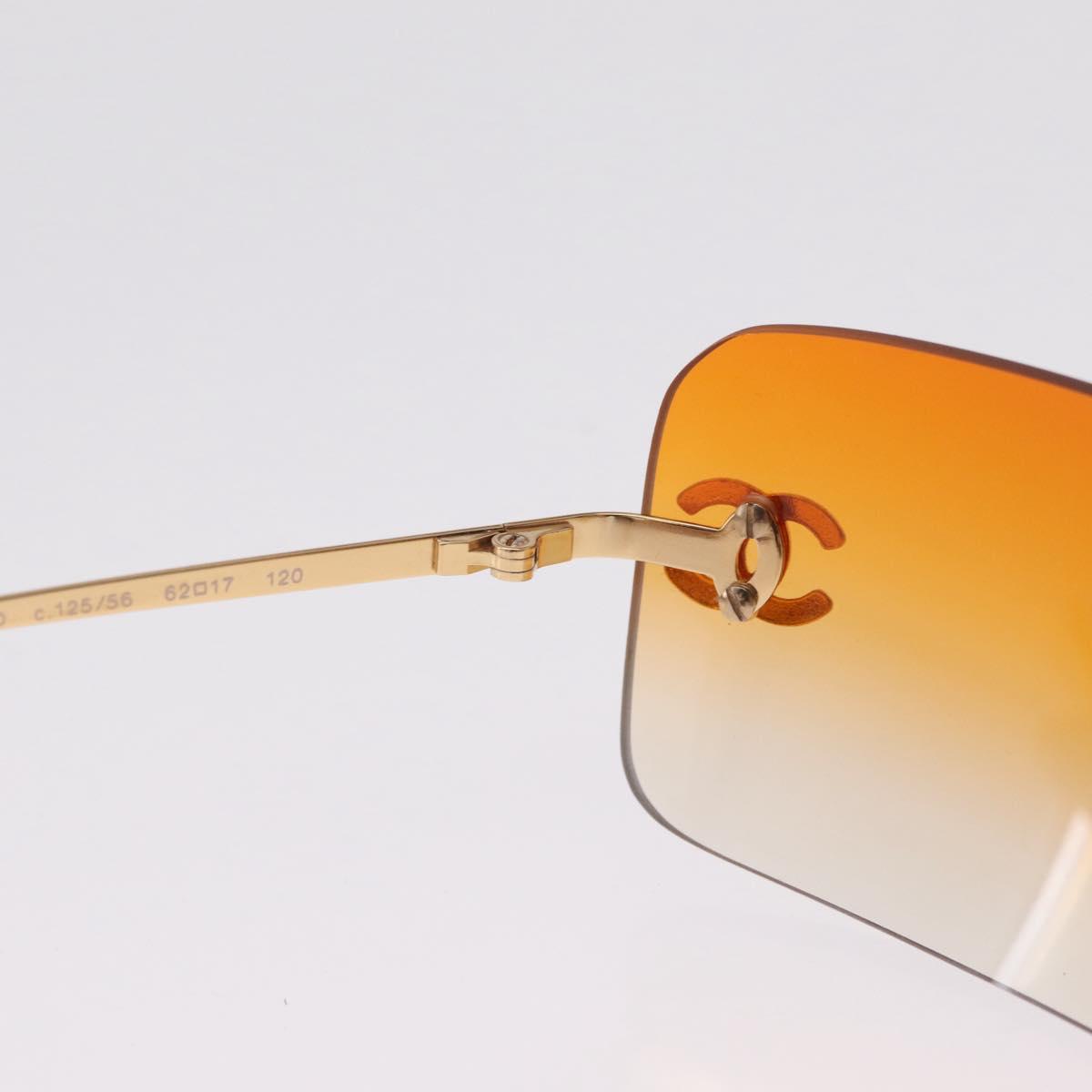 CHANEL Rhinestone COCO Mark Sunglasses Metal Orange Gold 4017 CC Auth am13072M