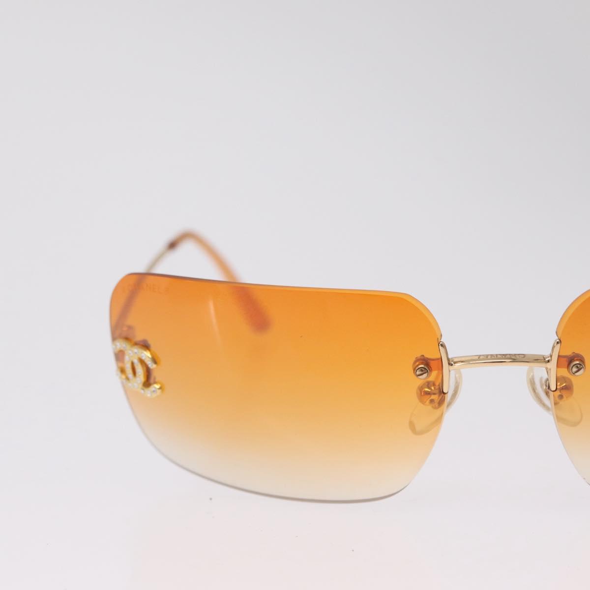 CHANEL Rhinestone COCO Mark Sunglasses Metal Orange Gold 4017 CC Auth am13072M