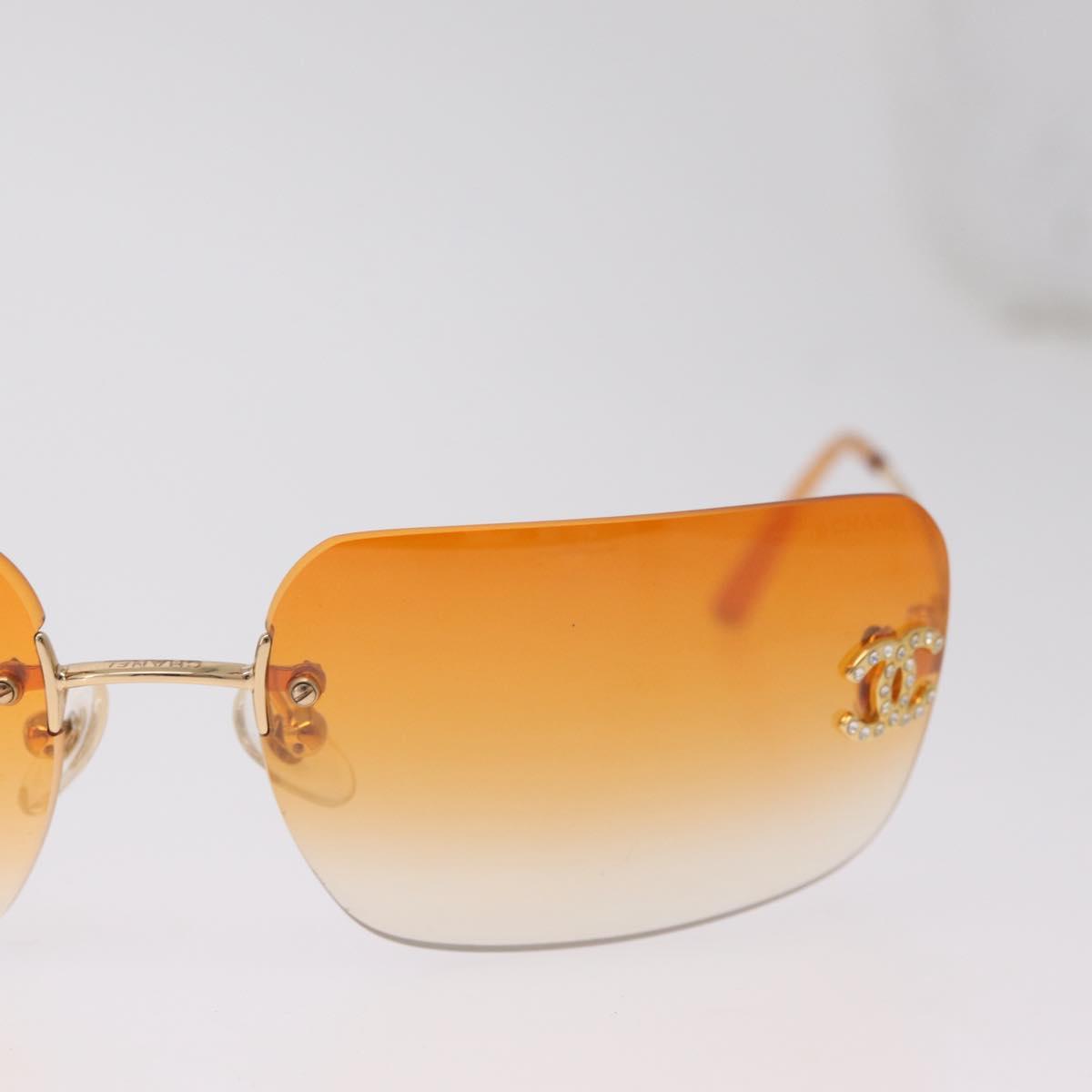 CHANEL Rhinestone COCO Mark Sunglasses Metal Orange Gold 4017 CC Auth am13072M