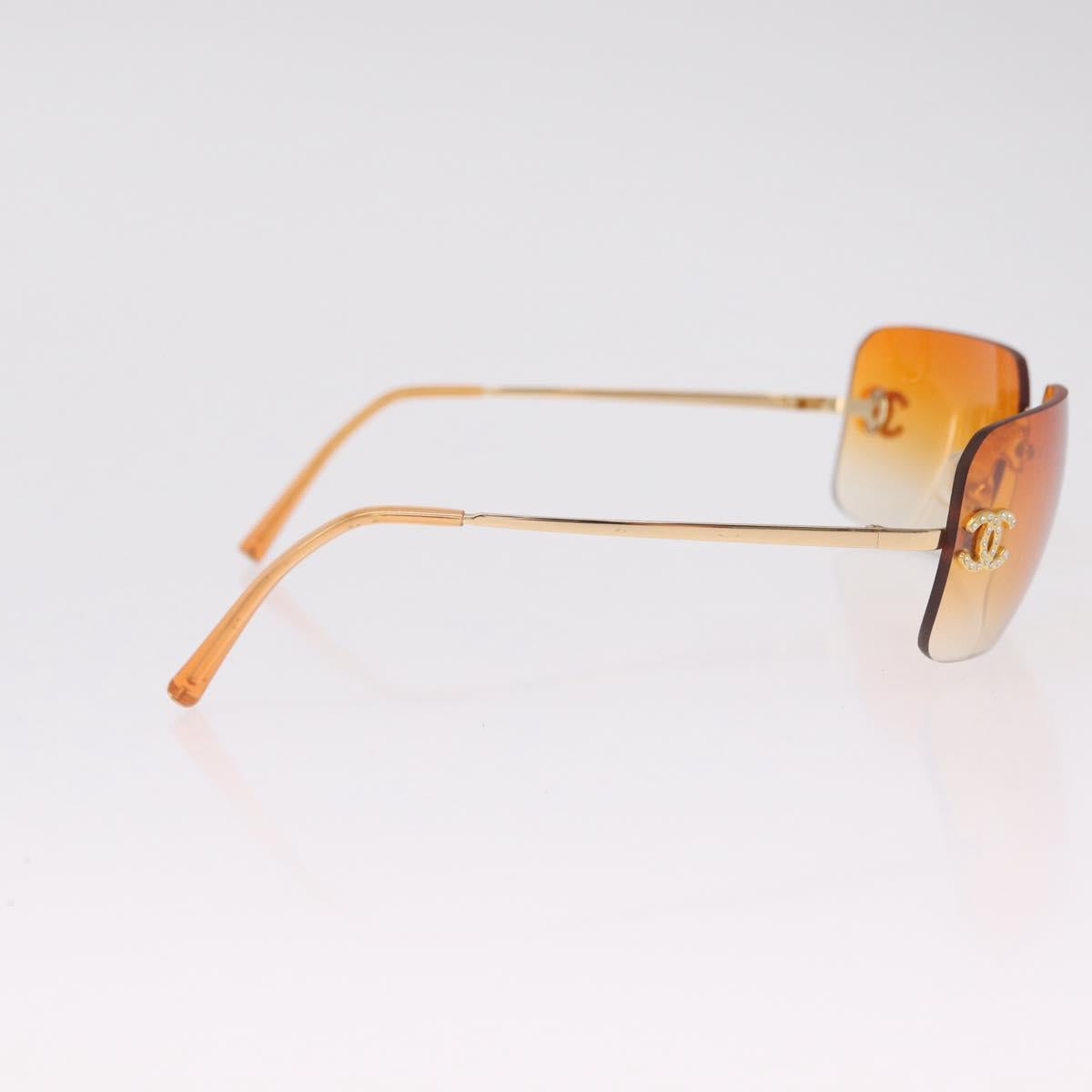 CHANEL Rhinestone COCO Mark Sunglasses Metal Orange Gold 4017 CC Auth am13072M