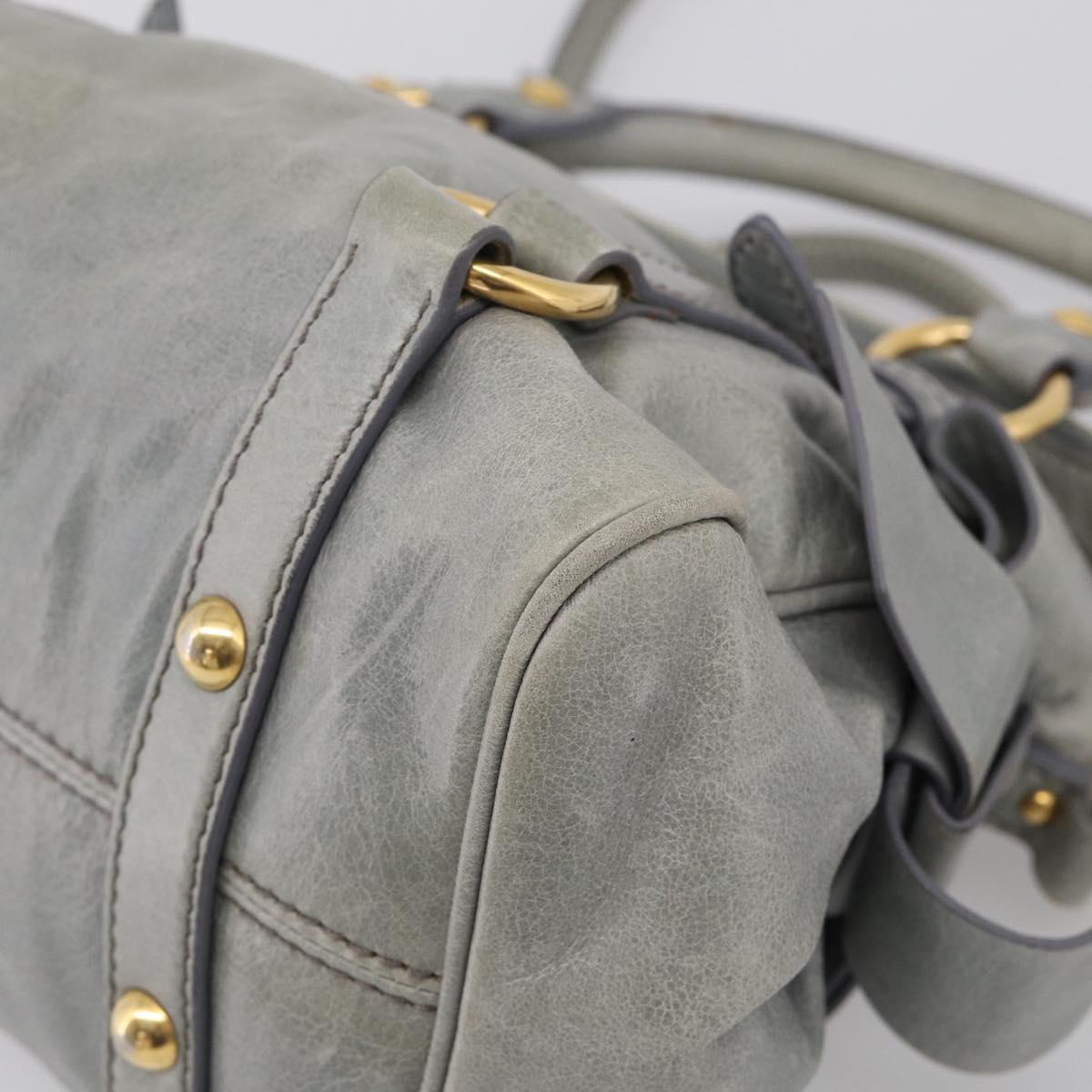 Miu Miu Vitello Lux Side Ribbon Hand Bag Leather Gray Gold Tone Auth am13074V