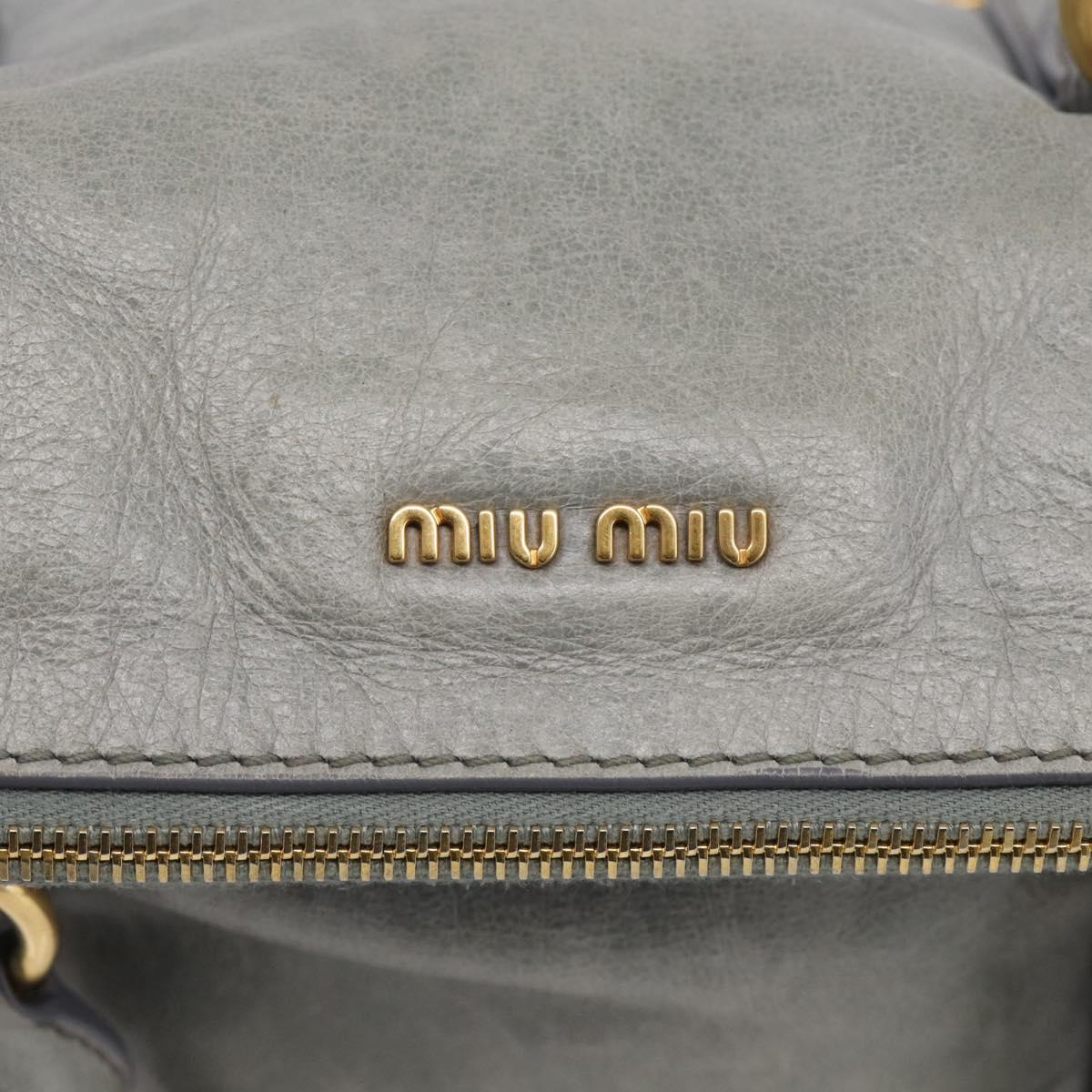 Miu Miu Vitello Lux Side Ribbon Hand Bag Leather Gray Gold Tone Auth am13074V