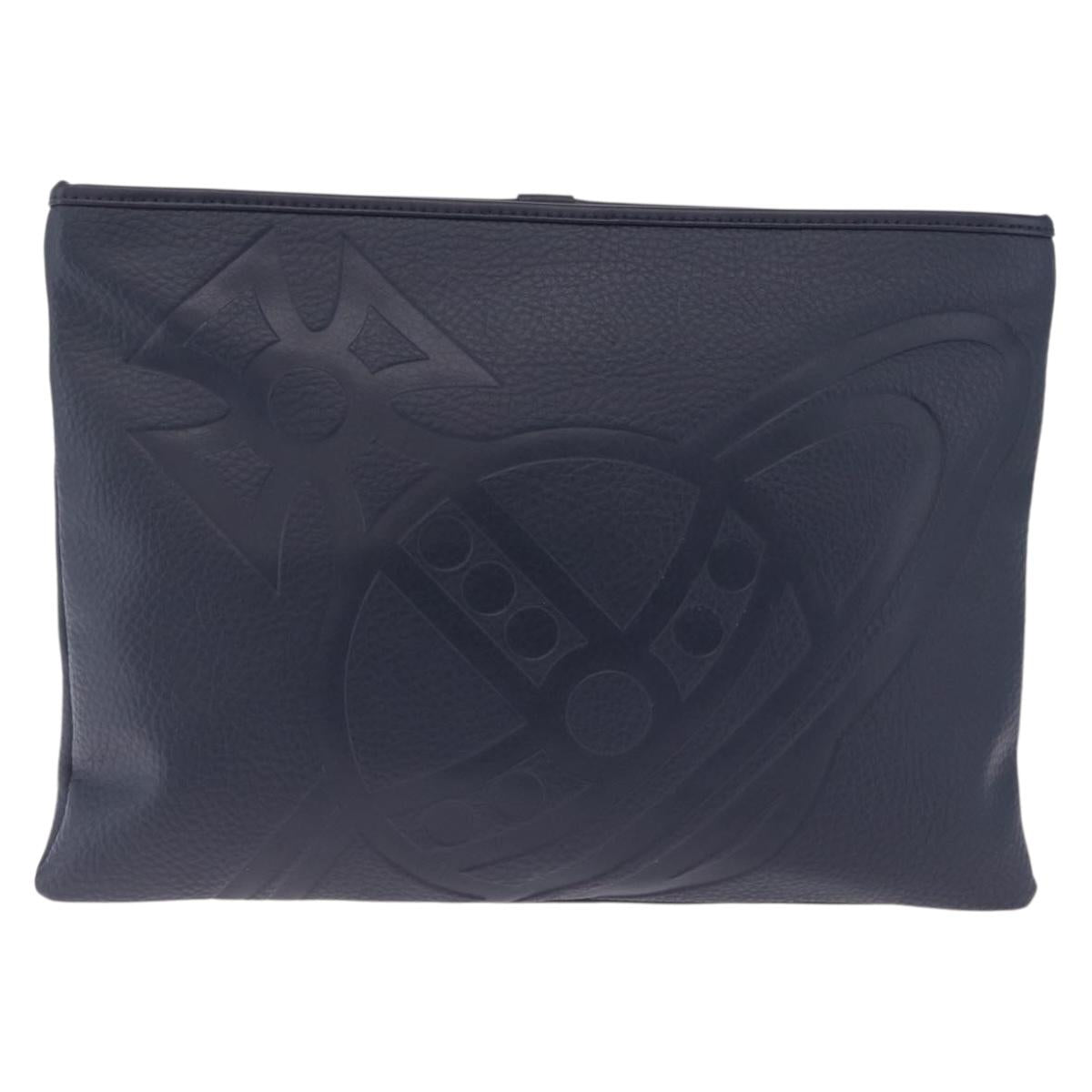 Vivienne Westwood Clutch Bag Leather Navy Silver Auth am13080V