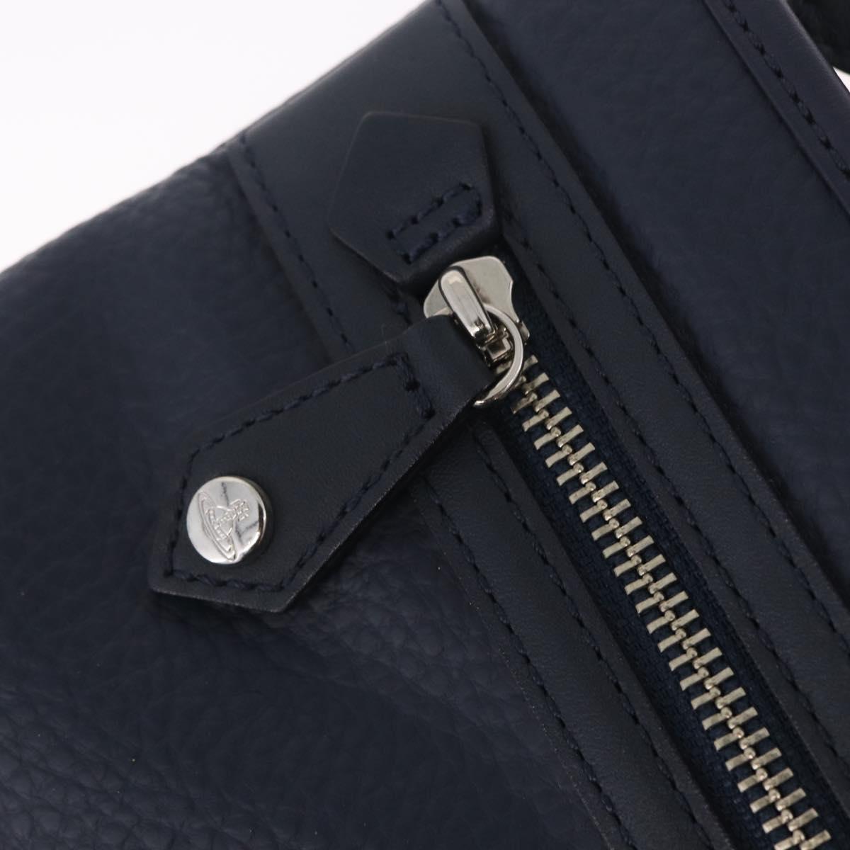 Vivienne Westwood Clutch Bag Leather Navy Silver Auth am13080V
