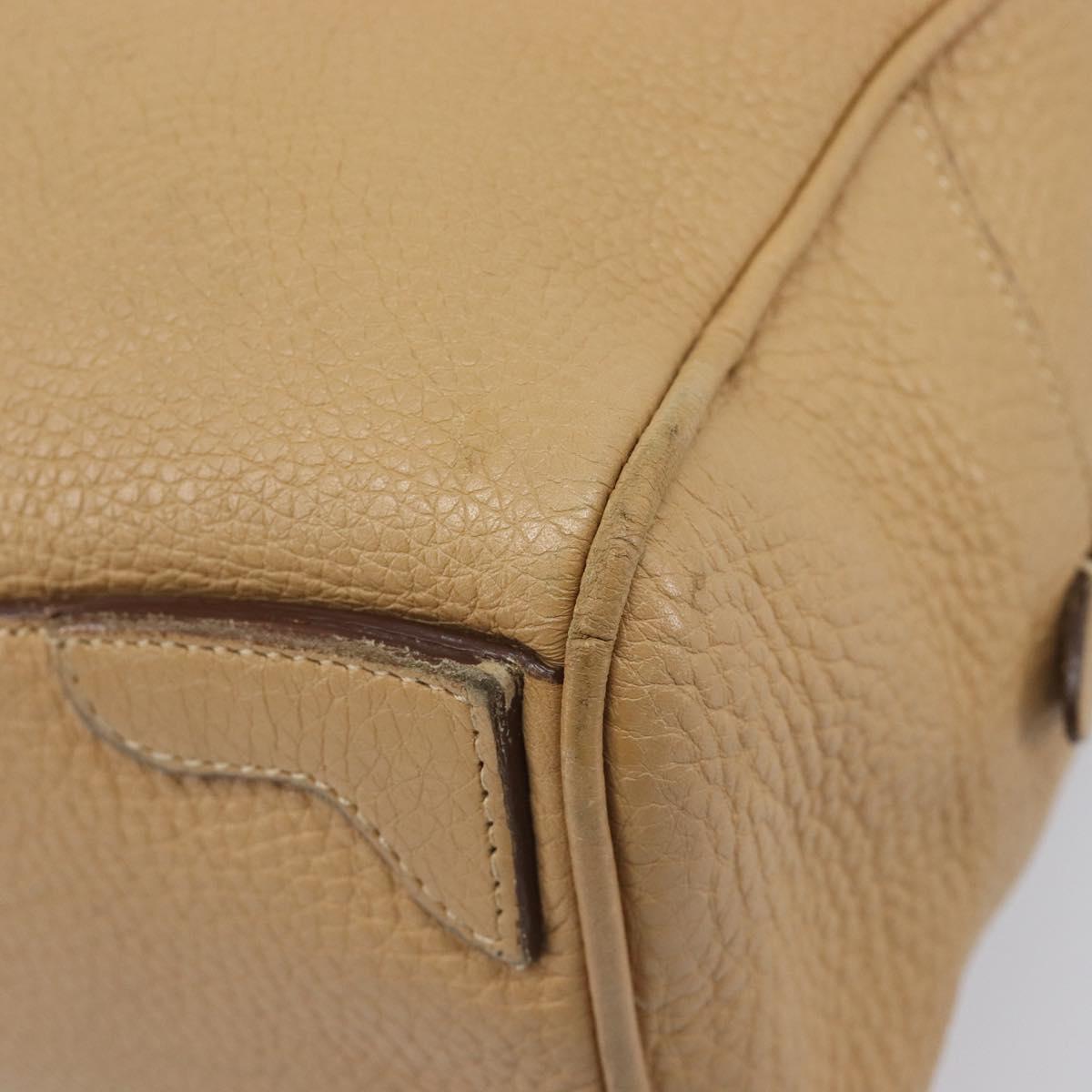 PRADA Bowler Bag Stand Bag Hand Bag Leather Beige Silver Auth am13082A