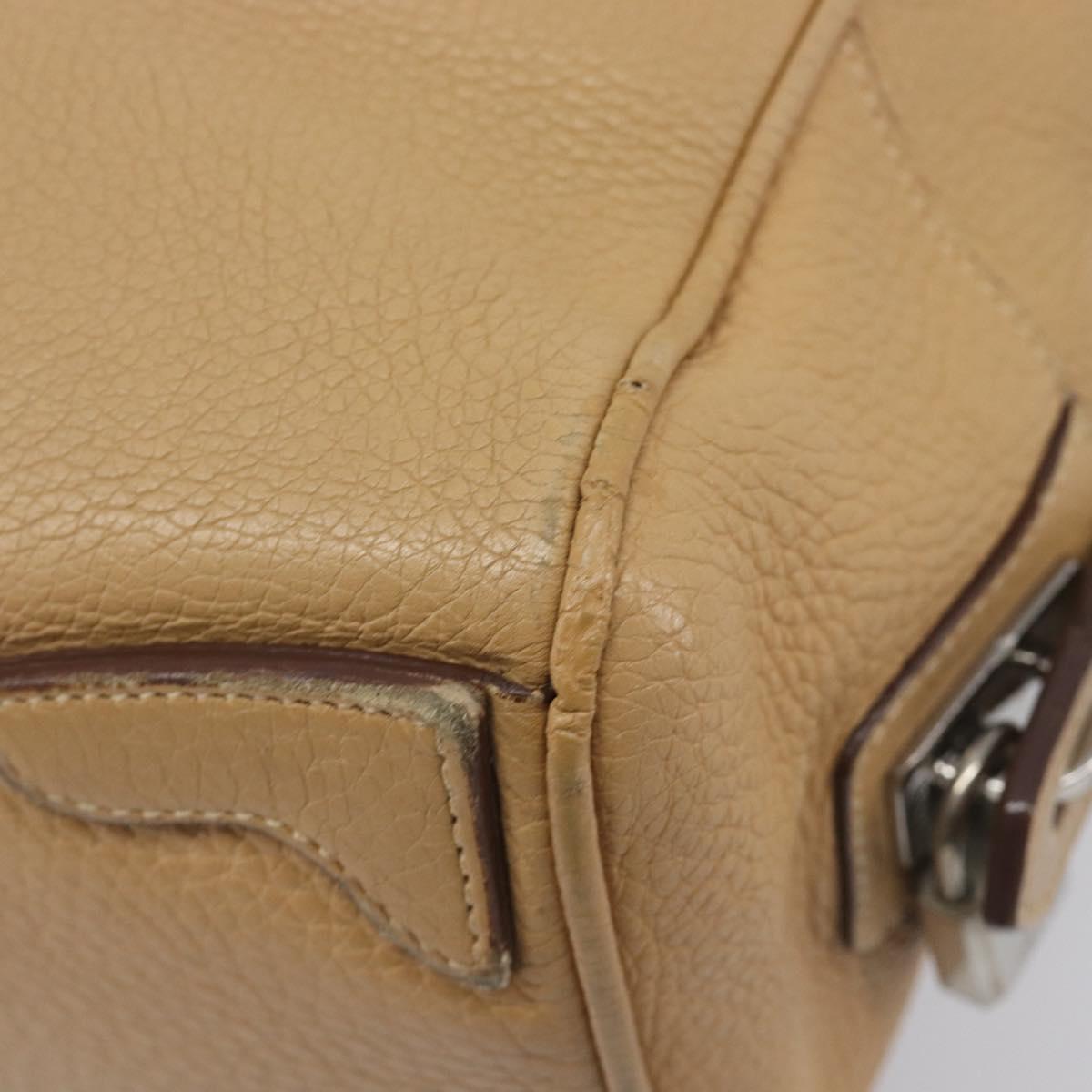 PRADA Bowler Bag Stand Bag Hand Bag Leather Beige Silver Auth am13082A