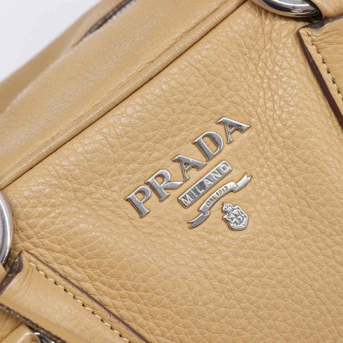 PRADA Bowler Bag Stand Bag Hand Bag Leather Beige Silver Auth am13082A