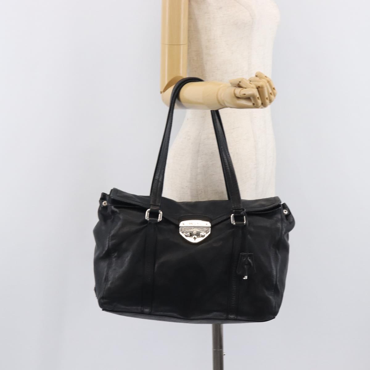 PRADA Ready Lock Shoulder Bag Leather Black Silver BR3282 Auth am13083V