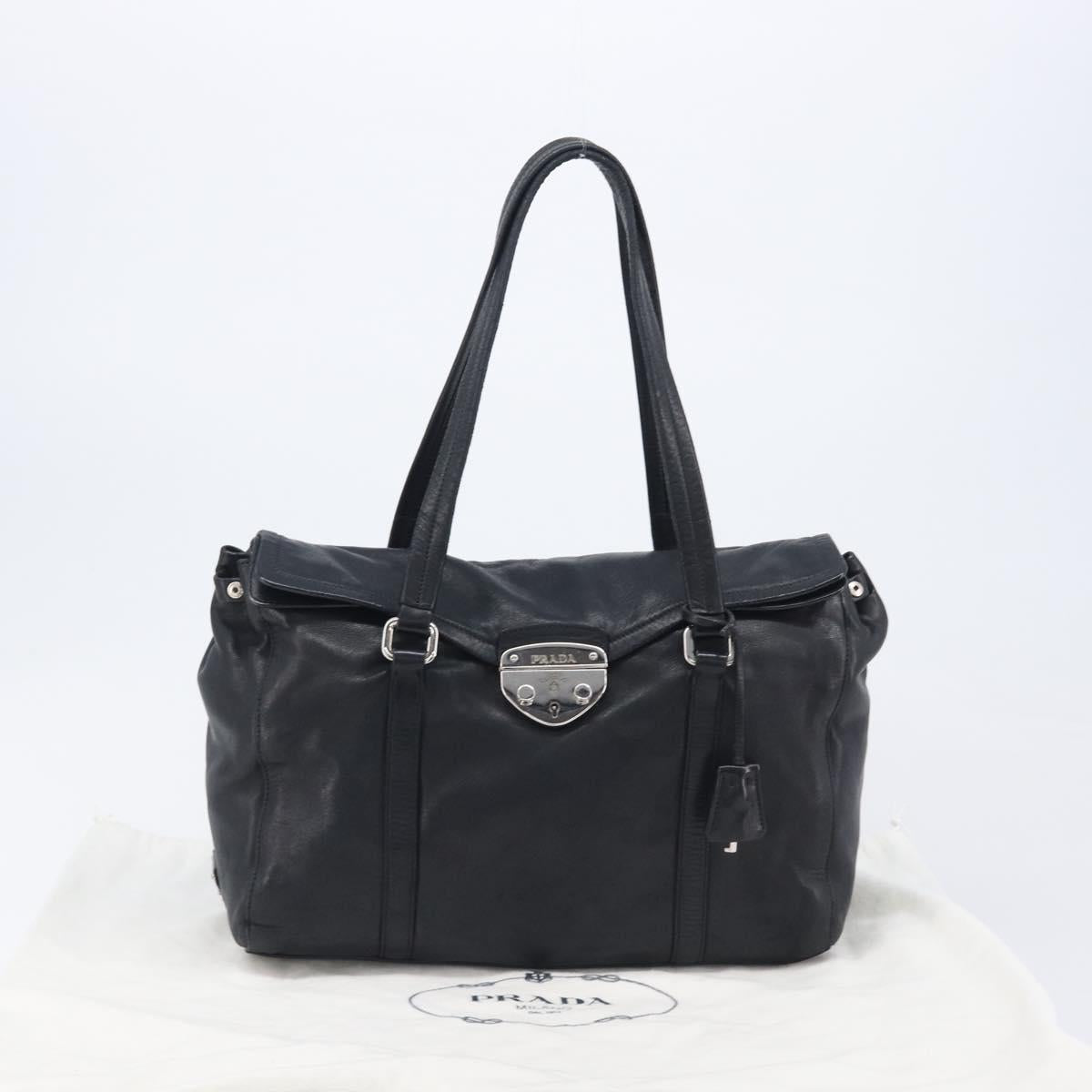 PRADA Ready Lock Shoulder Bag Leather Black Silver BR3282 Auth am13083V