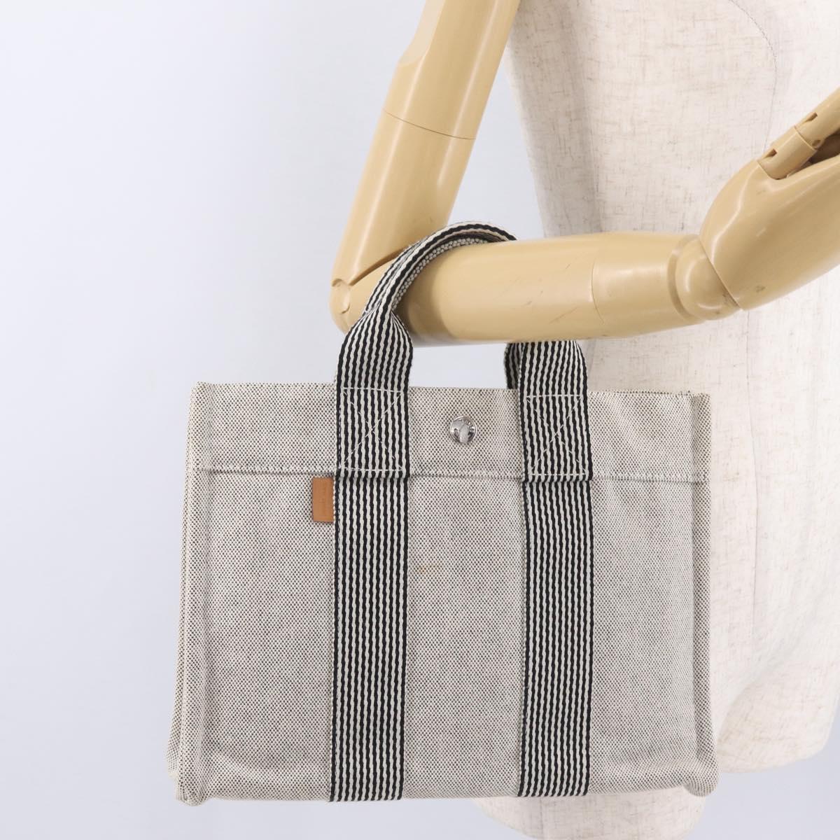HERMES New Fourre Tout PM Hand Bag Canvas Gray Black Auth am13085V