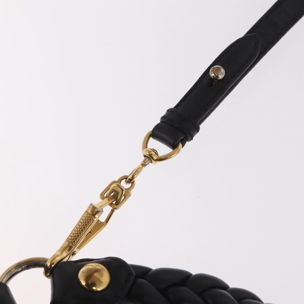 Miu Miu Matelasse Lady Rock Hand Bag Leather Black Gold Tone Auth am13088V