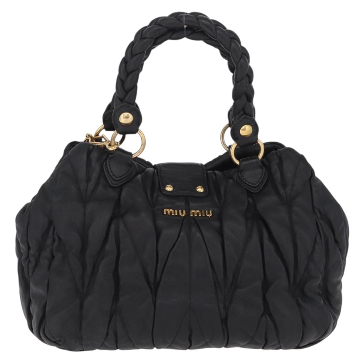 Miu Miu Matelasse Lady Rock Hand Bag Leather Black Gold Tone Auth am13088V