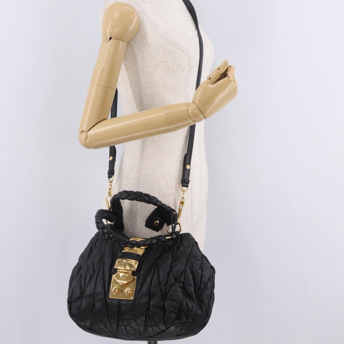 Miu Miu Matelasse Lady Rock Hand Bag Leather Black Gold Tone Auth am13088V