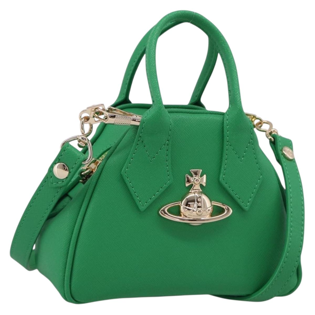 Vivienne Westwood MINI YASMINE Orb Hand Bag Leather Green Gold Auth am13089V